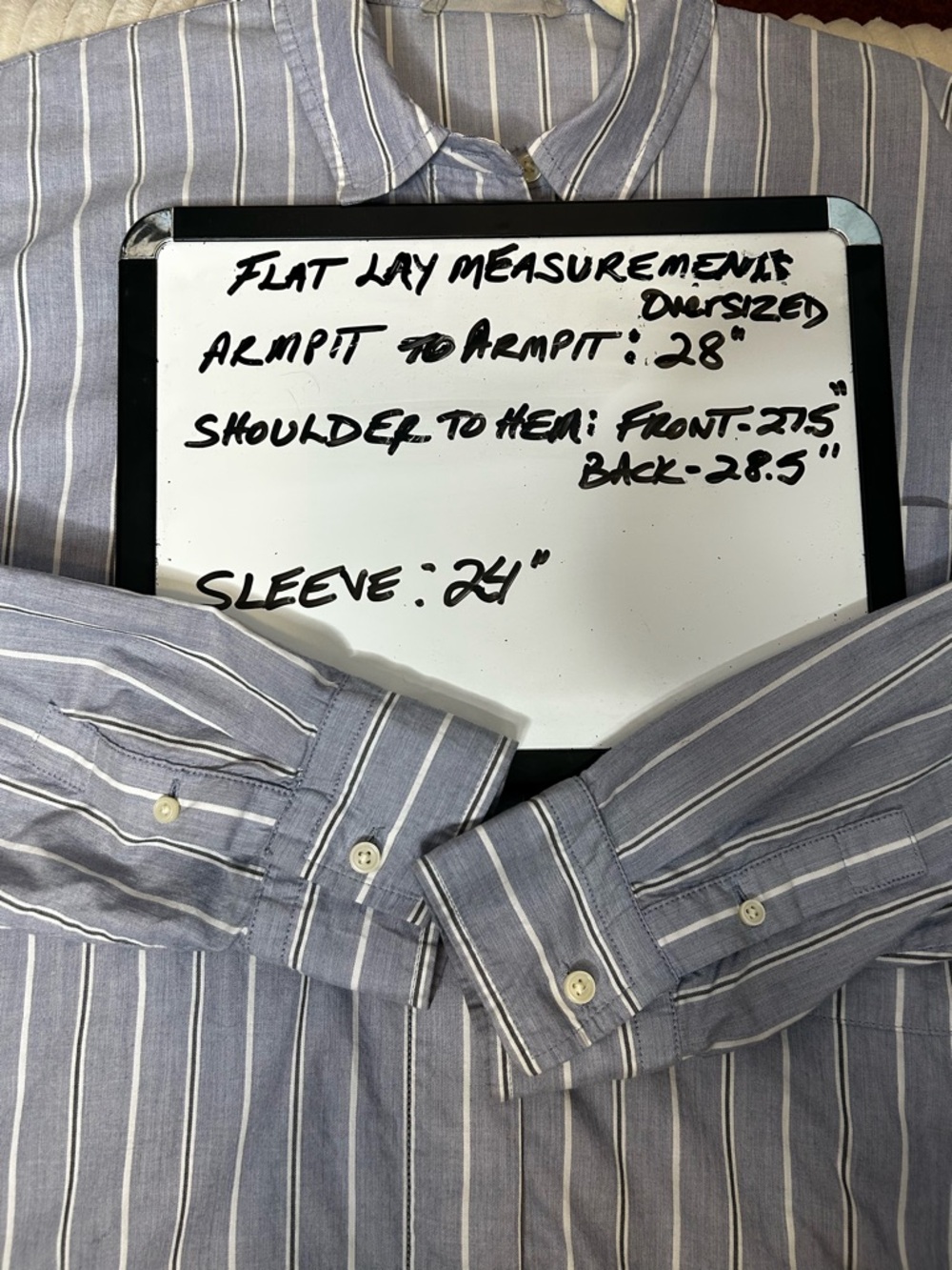 Everlane Iconic Oversized Striped Button-Down Cotton Shirt Relaxed Fit Coastal - Picture 15 of 15